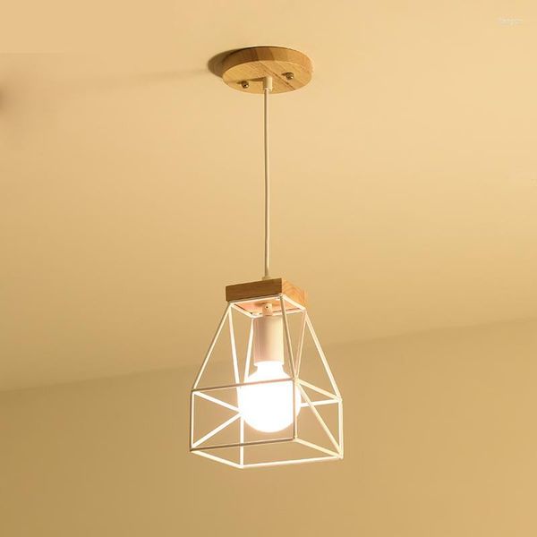 Lampes suspendues cuisine 1 pièces bois acier pour salle à manger barre fer unique lampe à Led lanterne américaine E27 lumière éclairage à la maison