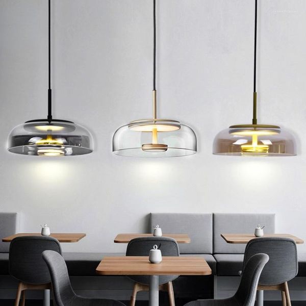 Lámparas colgantes Kobuc Italy Moder Design Bowl Shape Clear / Smoke Grey / Amber Glass Light 7W Bar Comedor Cable Accesorio colgante