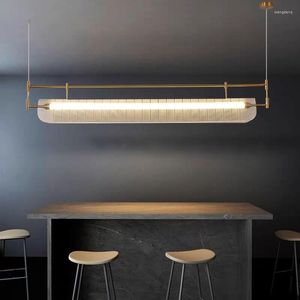 Hanglampen Kobuc Nordic Tricolor LED-verlichting Eettafel Lange striplamp Keuken Metalen kroonluchter met acryl lampenkap