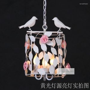 Lampes suspendues coréenne noir blanc fer Cage à oiseaux fleur lumière Restaurant cuisine chambre lampe de chevet barre suspendue E27