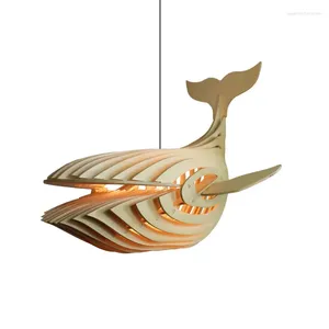 Lampes suspendues L Big Poisson en bois E27 Baleine Lustres d'éclairage de chambre d'enfant