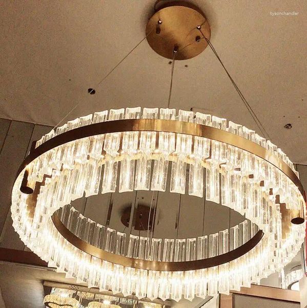 Lampes suspendues L Lustre européen Lumière Luxe Simple Salon Escaliers LED Anneau de verre