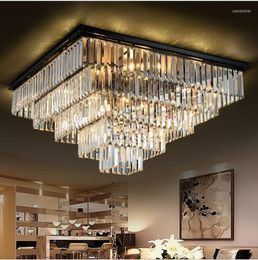 Lampes suspendues L moderne minimaliste rétro atmosphère salon lampe carré cristal plafond chambre salle à manger luminaires