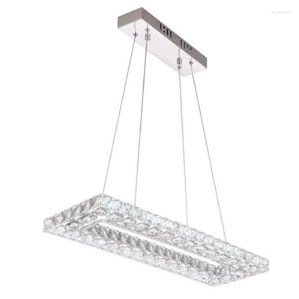 Lámparas colgantes L60 W30cm L40 W20cm Rectángulo LED Luces de cable K9 Cristal Lámpara colgante de techo de acero inoxidable LED Luminaria