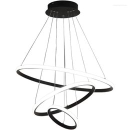 Lampes suspendues lampe Led 3/4/5 anneaux cercle plafond suspendu lustre noir Loft salon salle à manger cuisine luminaire