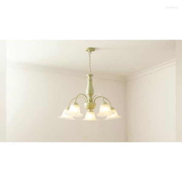 Lampes suspendues Lampe Led Art Lustre Lumière Chambre Décor Français Pays Américain Frais Vert Crémeux Plafond En Verre