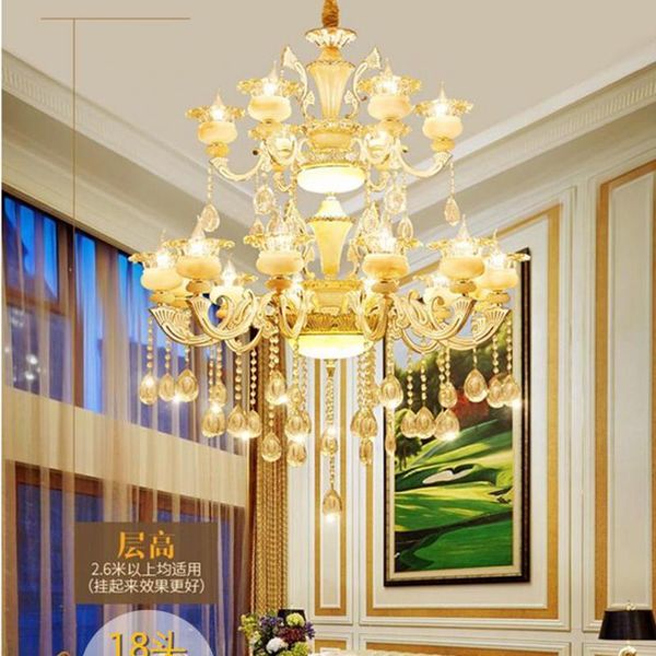 Lampes suspendues Grand haut plafond lustre luminaire en cristal El éclairage salon Foyer décor à la maison lumière LED E14 Lustres De CristalPendant