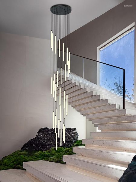 Lampes suspendues grand escalier lustre LED longue lampe pour la maison El Hall Suspension éclairage escalier plafonnier