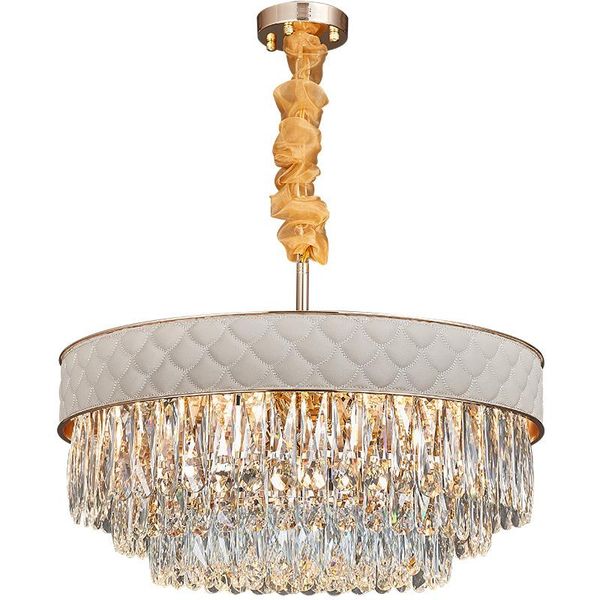 Lampes suspendues bordure en cuir lustre moderne multicouche K9 cristal clair lumière Suspension de luxe pour salon salle à manger