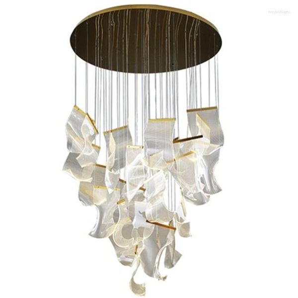 Lampes suspendues LED Art Papier Fer Acrylique Designer Suspendu Or Lustre Éclairage Pour Salon Lustre Suspension Luminaire Lampe