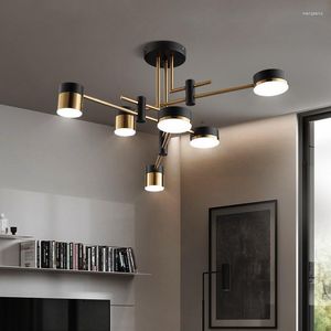 Lámparas colgantes LED Black Gold Droplight Chandelier Lighting Modern Living Room Decoration Interior Metal Light Fixtures 4/6Heads 3Color