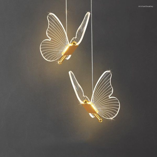 Lámparas colgantes LED mariposa luz acrílico lámpara colgante cristal suspensión iluminación elegante adorno luminoso para dormitorio sala de estar