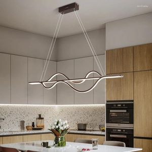Lampes suspendues LED lustre de plafond en aluminium suspendu lumière téléphone application dimmable pour bureau salle à manger noir/marron/blanc luminaires déco
