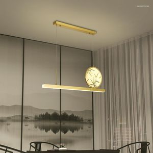 Hanglampen Led-kroonluchter Koper Chinese stijl Eetkamerlamp Modern Eenvoudig Eettafel Receptie Bar Teller Theesalon Zen