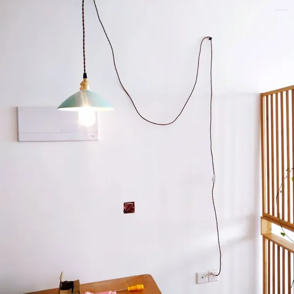 Lampes suspendues LED lustre avec interrupteur prise 5 mètres de long fil lampe de chevet en laiton restaurant balcon cuisine homestay