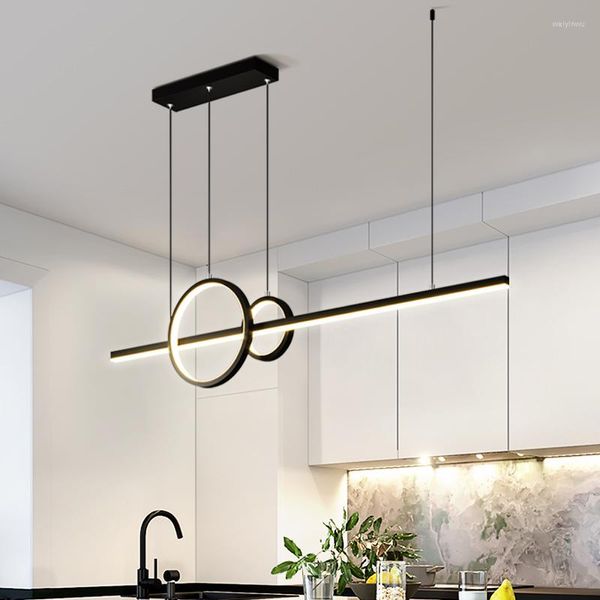 Lámparas colgantes Lámparas LED para el hogar Cocina Moderna minimalista Mesa larga Comedor Bar Oficina Lámpara colgante Negro Iluminación interior inteligente