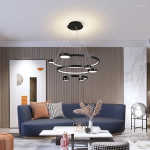 Lampes suspendues LED lustres lumières chambre à coucher éclairage intérieur moderne plafonnier télécommande ou interrupteur à bouton-poussoir noir sans Bule