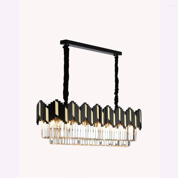 Lampes suspendues LED cristal éclairage lampe noir luxe Lustre Restaurant barre rectangulaire suspension lumière intérieur décoration de la maison