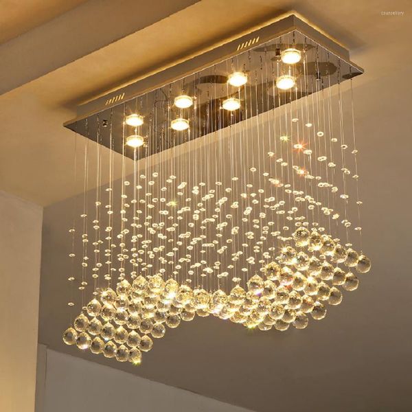 Lámparas colgantes Lámpara LED Comedor de lujo Candelabro de cristal Rectangular Luz de techo Decoración para el hogar Vida