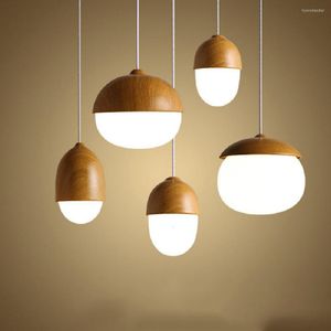 Lampes suspendues lampe à LED Vintage fer grain de bois pour salon salle à manger chambre éclairages intérieurs lampes à main lumière