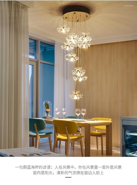 Lámparas colgantes Luz LED Norte de Europa Contratado Creativo Diente de león K9 Lámpara de cristal Escalera Restaurante Sala de estar