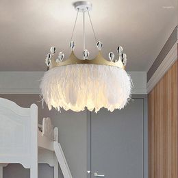 Lampes suspendues Led Lumières Pour Chambre Lampe Avec Plumes Maison Fille Chambre Décoration Design Moderne Lustre Fantaisie Luminaire