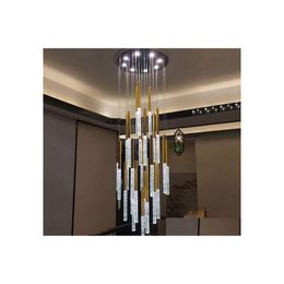 Hanger lampen LED -lichten Scandinavische loft trap kristal hangende lamp Nordic Art Creative Restaurant Gold Long Light Chandeliers DH5N0