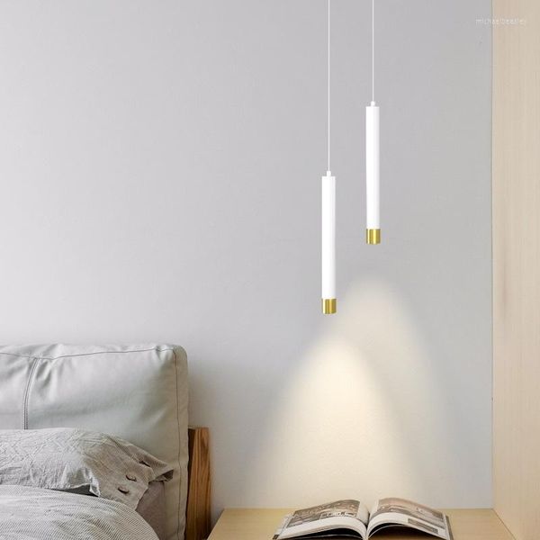 Lámparas colgantes, luz LED de suspensión de barril largo para dormitorio, mesita de noche y mesa de comedor, iluminación, negro, blanco, AC 220V, luces de decoración del hogar