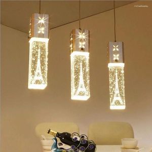 Lámparas colgantes LED moderno simple comedor lámpara de mesa barra de cristal cuadrado sólido con patrones de burbujas pequeña lámpara iluminación interior
