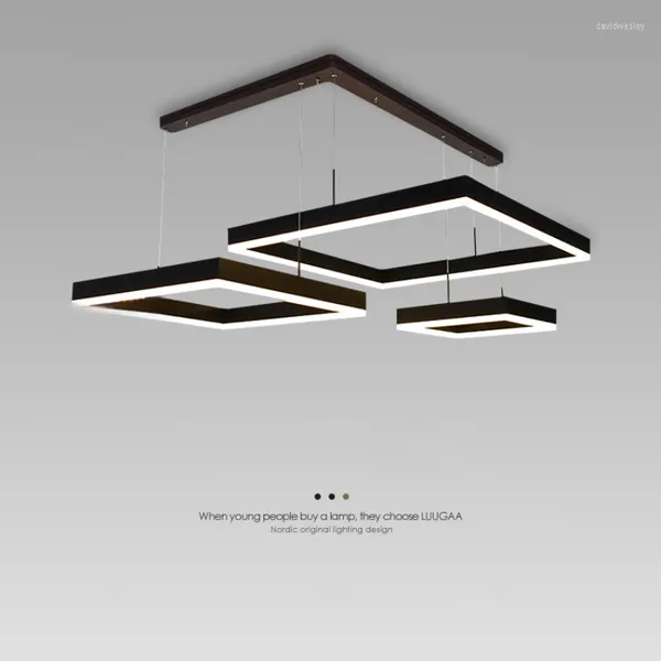 Lámparas colgantes LED Simple Rectangular Elegante Cuadrado Sala de estar Araña Minimalista Creativo Hogar Comedor Luz Lámpara de barra de lujo