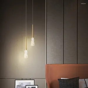 Lampes suspendues Lumière Luxe Chambre Chevet Petit Droplight Moderne Minimaliste Cuivre Salon Cristal