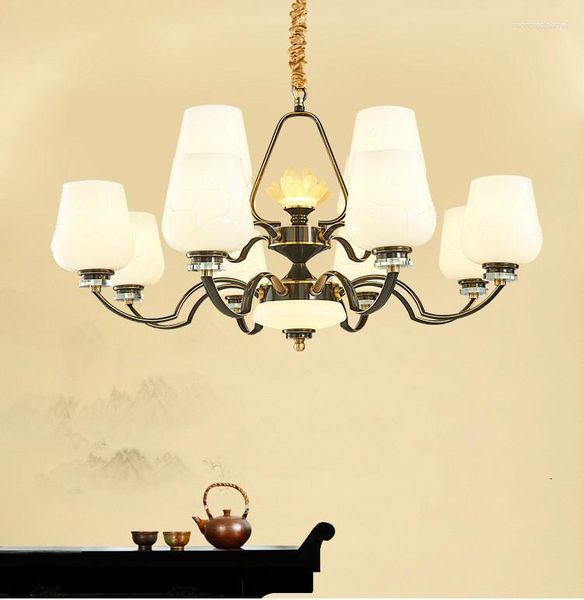 Pendants lampes légères luxury branche cristal lustre tout cuivre pour la chambre lving simple nordique rétro multi-tête chambre à coucher