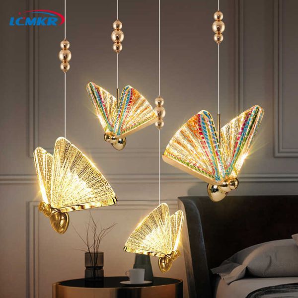 Lámparas colgantes Luz Lámparas colgantes de mariposa de lujo Lámpara de noche dorada nórdica para escalera Dormitorio Lámpara Salón Restaurante Lustre Accesorios G230524