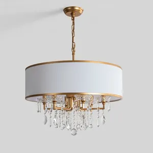 Lampes suspendues Lumière Lustre de luxe Tissu d'or Chambre à coucher Moderne Américain Rond Cristal Salon Étude Changement