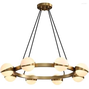 Lámparas colgantes, candelabro de cobre de lujo, bola nórdica, sala de estar, comedor, dormitorio, diseño artístico creativo, anillo Simple