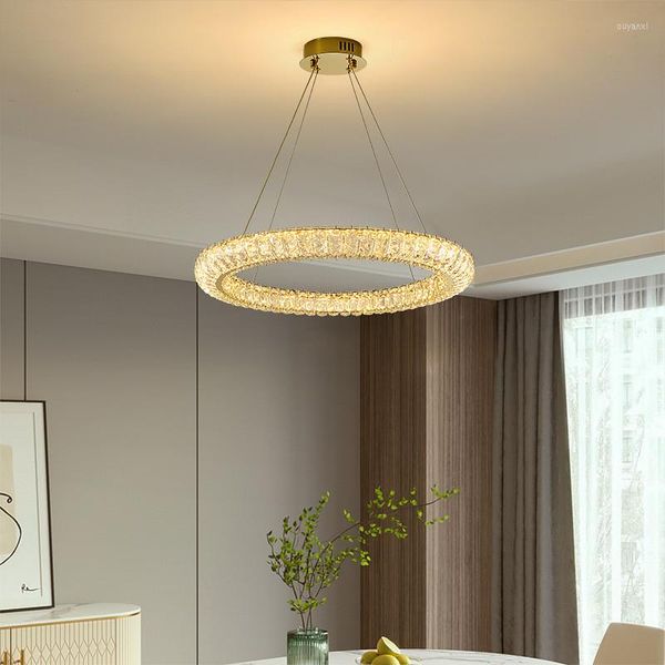 Lámparas colgantes Luz de lujo Cristal LED Lámpara de sala de estar Moderno Ambiente simple Dormitorio Restaurante Iluminación circular