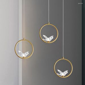 Pendants lampes l￩g￨res luxe long strip oiseau LED Crystal Chandelier de chevet simple Modern Living Room Bedroom Penpend Lampe