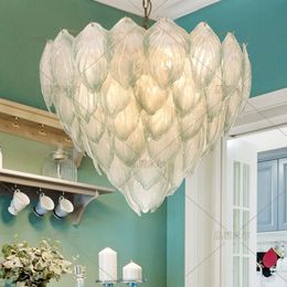 Pendant Lamps Light Luxury Postmodern Copper Simple American Living Room Dining Lamp Bedroom Study Creative Leaf Glass ChandelierPendant