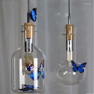 Lampes suspendues éclairage verre nuances cordon lampe tube à essai bécher bois liège bouteille transparente suspendue pour salle à manger