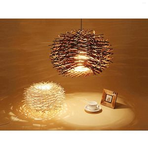 Lampes suspendues éclairage lampe en rotin lustre tissé à la main rétro café pour restaurant chambre abat-jour décoratif