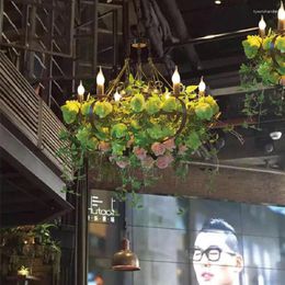 Hanglampen Verlichting Bloem Groene Plant Industrie Kroonluchter Tavern Thema Restaurant Pot Winkel Roos Decoratie Licht