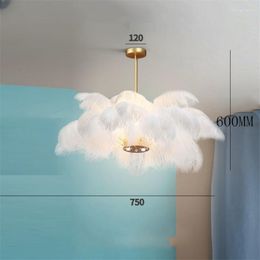 Lampes suspendues Lumières INS Naturel Plume D'autruche Moderne LOFT LED Lampe Chambre Salon Éclairage Intérieur Décor Suspendu