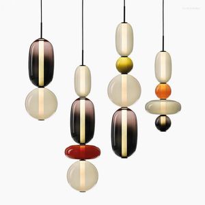 Lampes suspendues lumières verre multicolore moderne pour salle à manger chevet lampe suspendue colorée décor à la maison intérieur