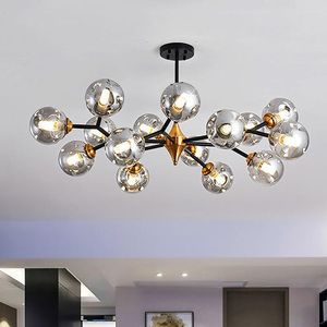 Lámparas colgantes Sala de estar Lámpara de araña Luz de lujo Moderno Francés Gris / Oro Vidrio redondo Hogar LED Decoración Salón Ramas Lámpara