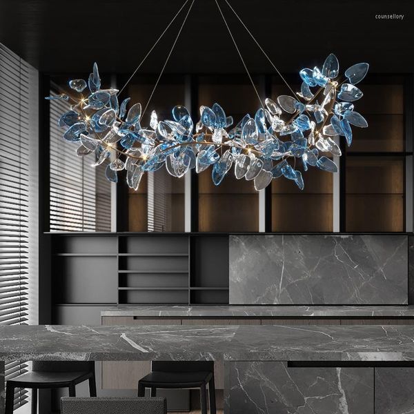 Lampes suspendues Salon Lustre Moderne Lumière De Luxe Tout Cuivre Cristal Haut De Gamme Atmosphérique Villa Designer Créativité Artistique Rétro