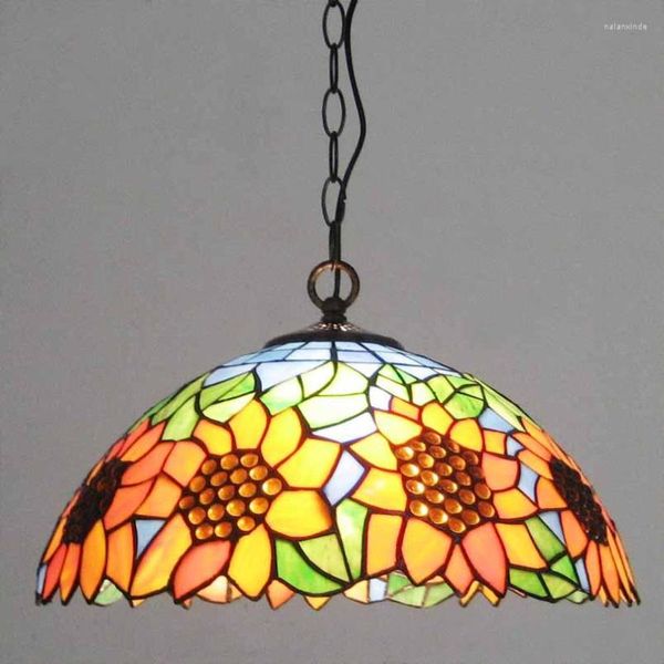 Lampes suspendues Salon Tiffany Sunflower Country Rustic Restaurant Lights Dining Bar Counter Drop