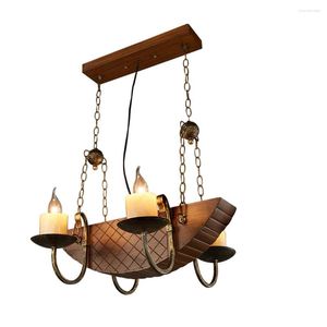 Pendants lampes loft feux de fer créatif industriel wind cafe personnalité poisson pirater vintage navire pirate américain lampe en bois ya7298