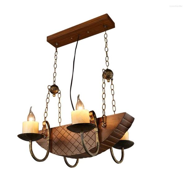 Lámparas colgantes luces de hierro loft creative industrial wind cafe personalidad de pescado vintage buque pirata americano lámpara de madera ya7298