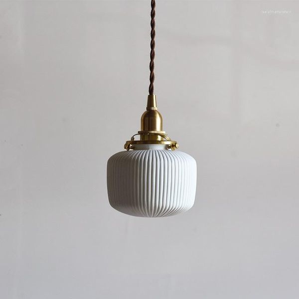 Lampes suspendues Loft lampe nordique suspendus lumières chambre cuivre Vintage luminaires LED en céramique rétro lampe à main Luminaire Suspendu