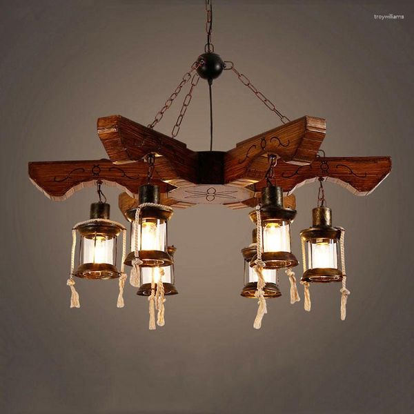 Pendents Loft Retro Retro Industrial Lights Room Dining Cafe Bar Clothing Store Glass Lamp Restaurant Droplight 6 Heads